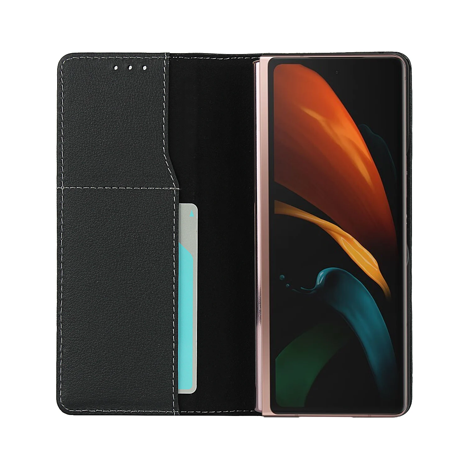 for samsung galaxy z fold 2 5g cover small lychee pattern genuine leather magnetic flip phone case z fold 2 black blue red green free global shipping