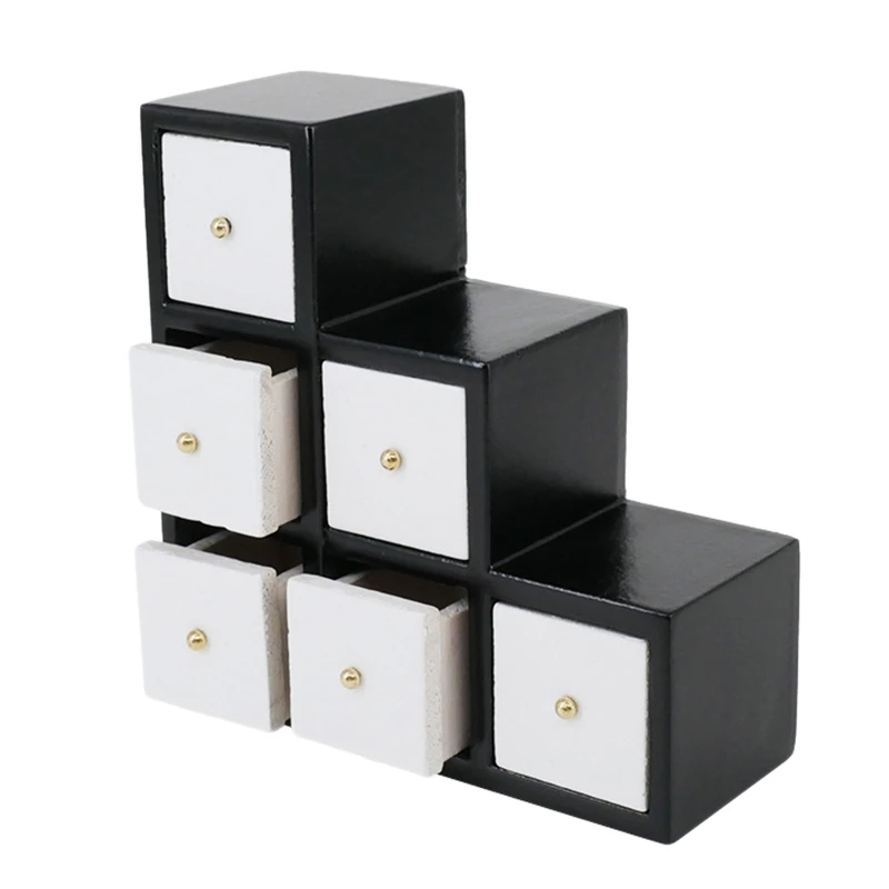 

1:12 Dollhouse Miniature Wood Display Cupboard Cabinet Showcase Doll House Decor Cabinet Step Drawers