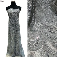 high end luxury quality african george tulle dresses lace material heavy beaded crystal lace fabric embroidery for party gowns