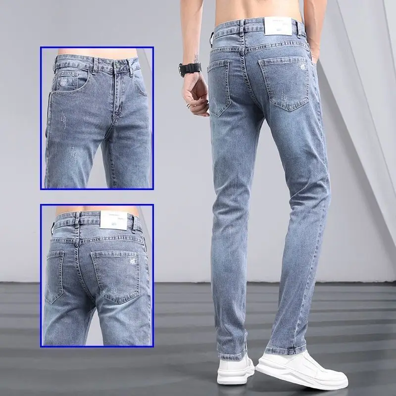 Summer Thin Ice Silk Jeans Men's Korean Version of The Trend of High-grade Gray 2021 Slim Small Trousers Men's Pants