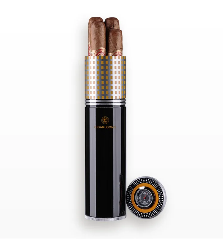 COHIBA, классические гаджеты, алюминиевый сплав, дорожная сигарная трубка, портативная банка, для улицы, для сигар, Humidor W, увлажнитель, гигрометр, флокирующая сумка