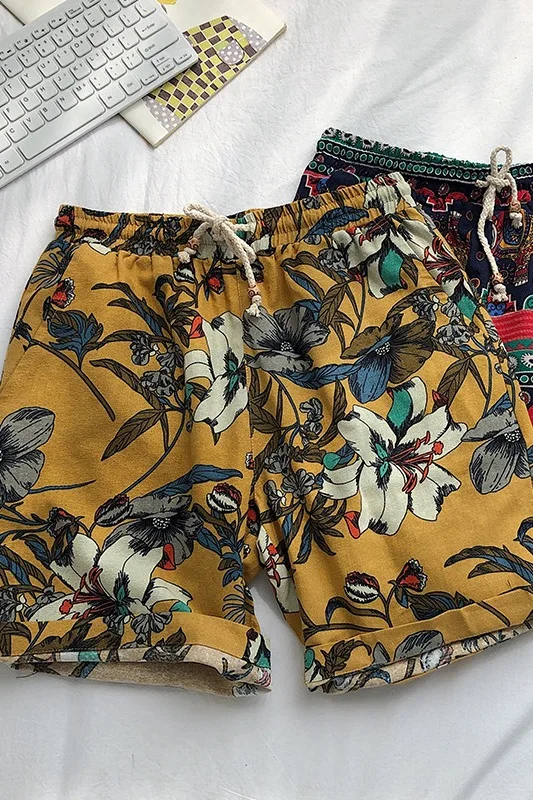 

2020 Summer New Cotton and Linen Printed Shorts Men Shorts Beach Casual Vacation Style