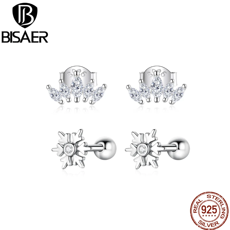 

BISAER Shining Crown 925 Sterling Silver Queen Sparking Stud Earrings For Women Girl Fashion Party Jewelry Brincos ECE649