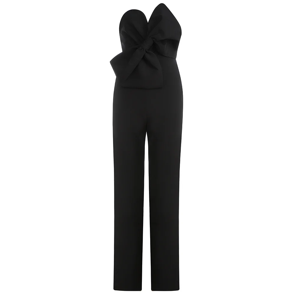 

CIEMIILI 2020 new jumpsuit black white tube top sexy halter bow accessories jumpsuit casual party work clothes slim jumpsuit