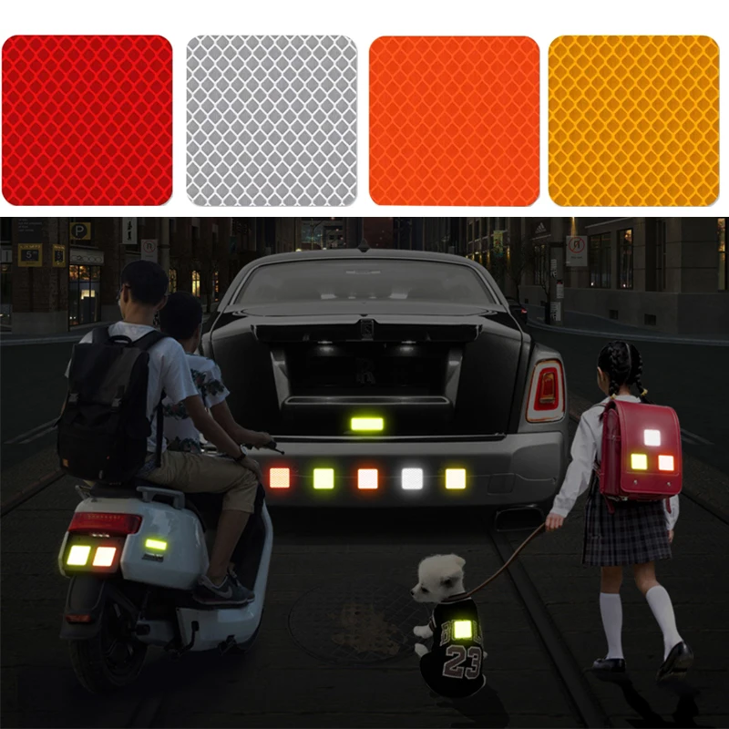 

10Pcs 5X5cm Safety Reflective Warning Strip Tape Car Bumper Reflective Strips Secure Reflector Stickers Decals Car Styling