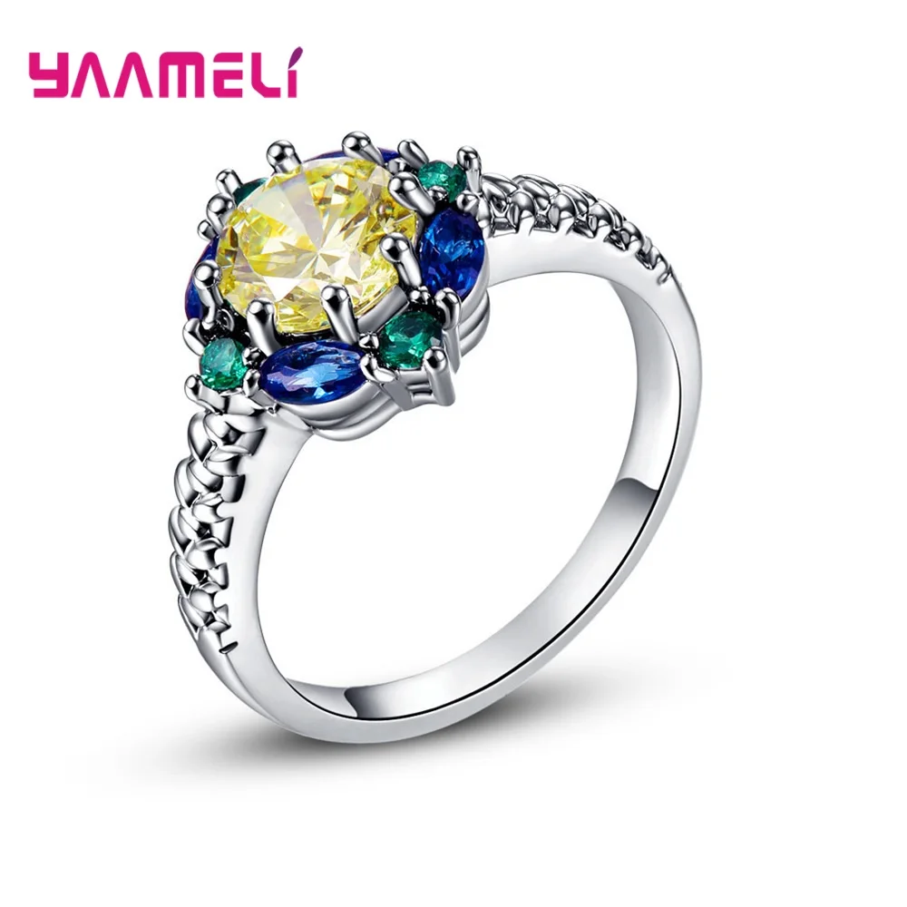 

Подлинное ювелирное изделие из стерлингового серебра 925 пробы, кольца для женщин, цветной, с кубическим цирконом, свадебное кольцо, роскошны...