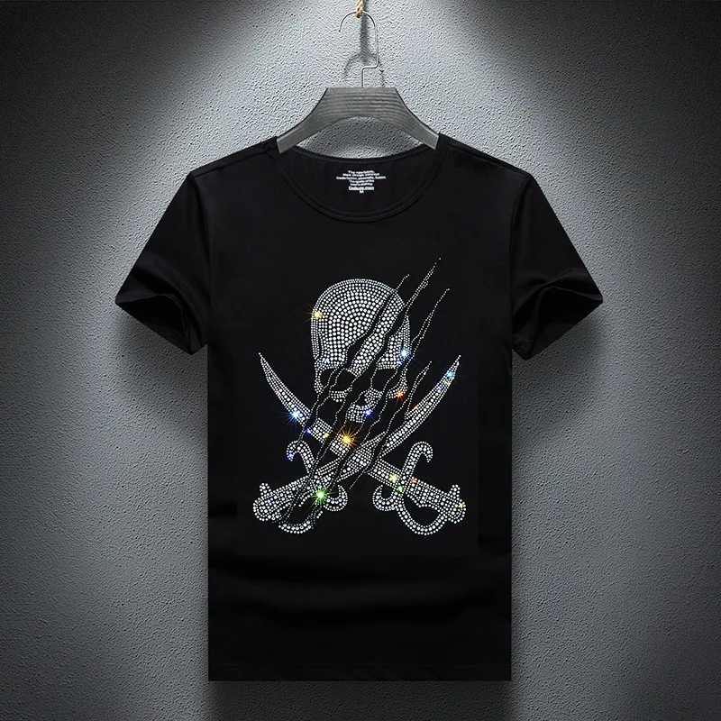 2020 Новая Летняя мужская футболка с коротким рукавом стразы тонкая Молодежная