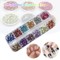 12 color nail diamond box nail art decoration diy manicure accessories glitter nail rhinestones nail supplies for women lady