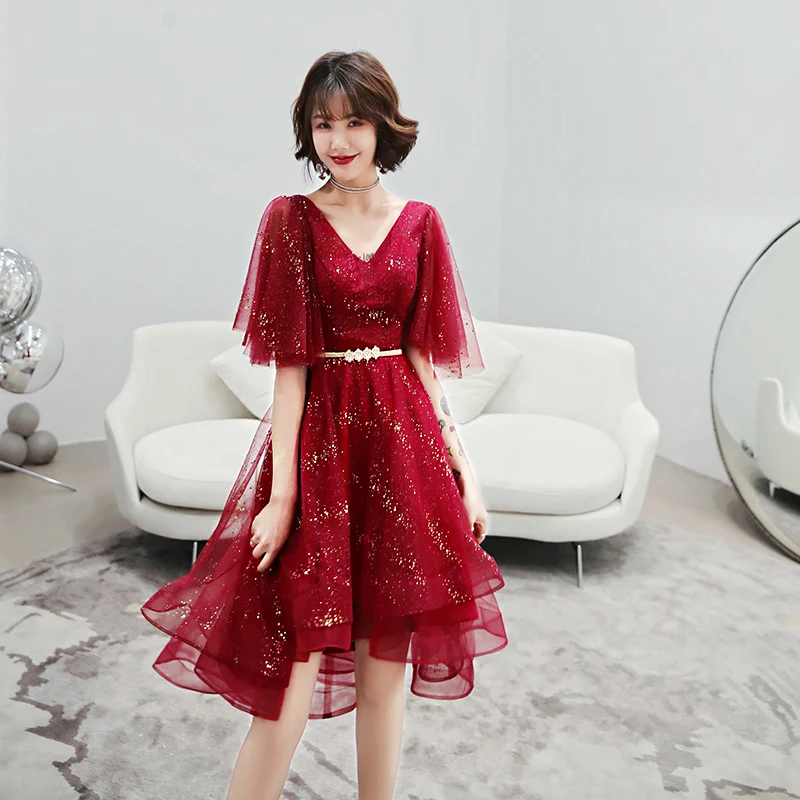 

Party Gowns High Low Prom Party V-neck Cocktail Dress Bling 2019 New