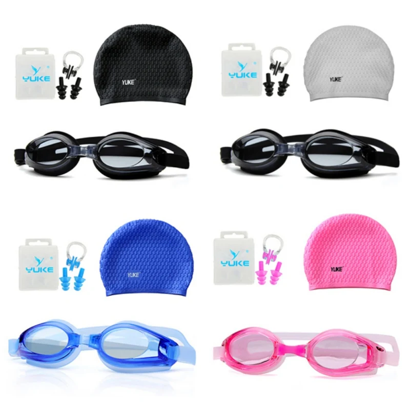 

2020 плавательные очки и крышка 4 в 1 защита от УФ-лучей линзы прозрачные противотуманные плавательные очки водонепроницаемые без протекания ...