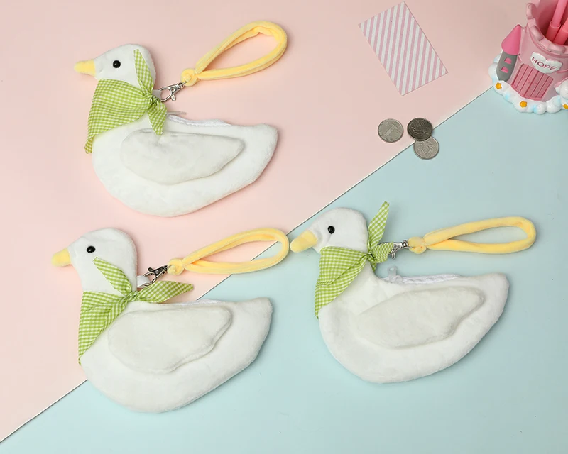 Кошелек для монет из меха утки для девочек, плюшевая сумка для наушников, Женский держатель для карт, детский подарок, плюшевый кошелек, сумка для наушников