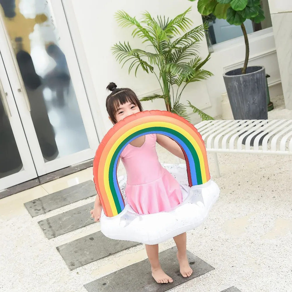 

Balight Baby Sequins Rainbow Clouds Pool Float Swimming Seat Inflatable Circle Ring Tube Summer Toy Kids