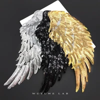 1pairs gold silver black sequin large angel wings patch badge iron on patches for clothes stickers fabric sewing accessories