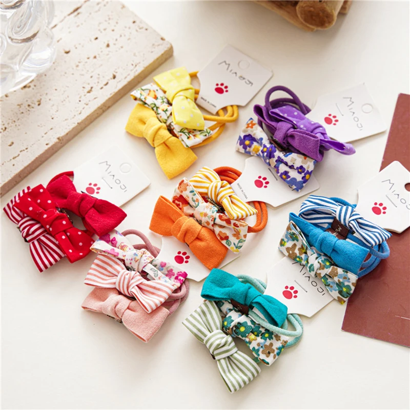 

3pcs Bow Children's Elastic Hair Bands Floral Hair Scrunchie Kid Girl Sweet Hair Rope Three-piece Hair Ties Hair Accessories