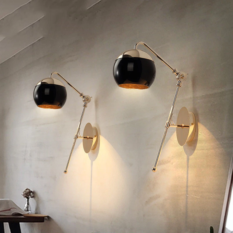 

Modern Art Black Glass Ball Dining Room Wall Lamp Gold Metal Body Balcony Lights Kitchen Fixtures Home Deco Wall Lights Lighting