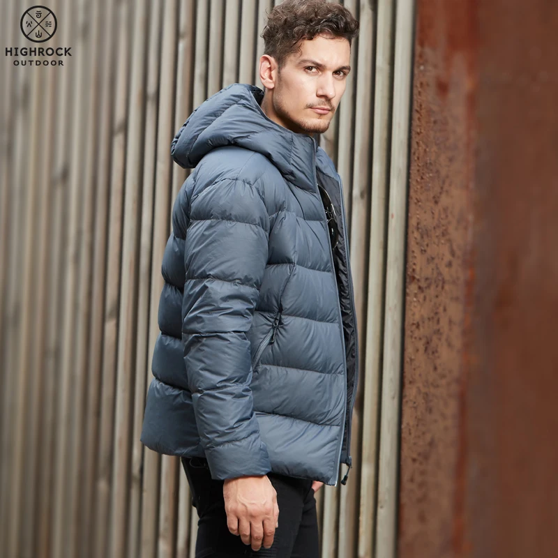 Хайрок Мужская Сверхлегкая Спортивная Короткая Толстая куртка с капюшоном 90% Fp700