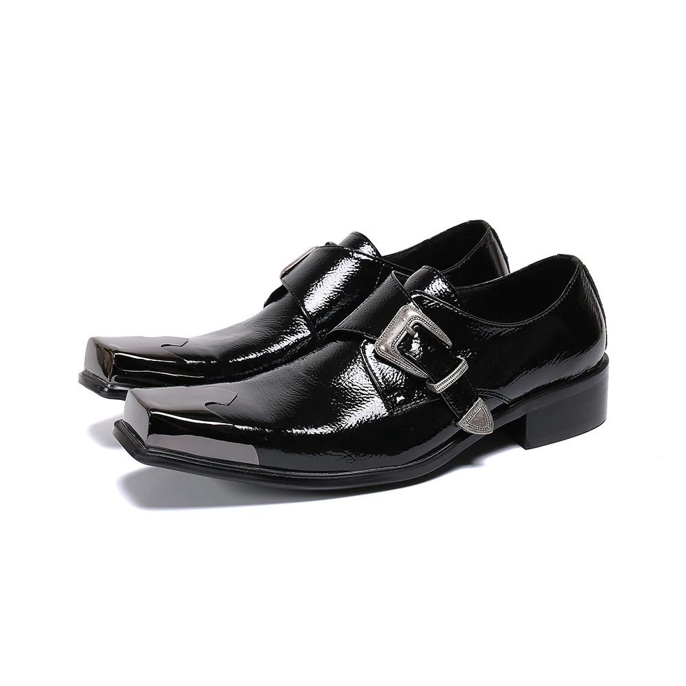 

2020 new style black cow genuine leather oxford shoes for men square toe buckle strap formal business office dress Shoes Male
