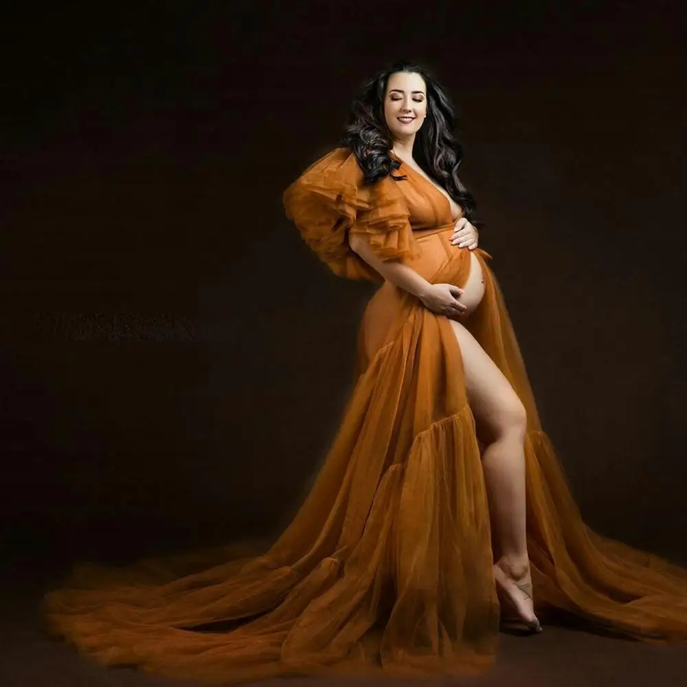 

Видеть через оборки тюль платье для беременных сексуальное платье-кимоно для беременных Вечерние пижамы Для женщин халат прозрачная ночная рубашка фотосессии Халат