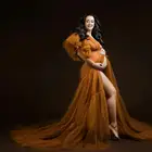 Видеть через оборки тюль платье для беременных сексуальное платье-кимоно для беременных Вечерние пижамы Для женщин халат прозрачная ночная рубашка фотосессии Халат