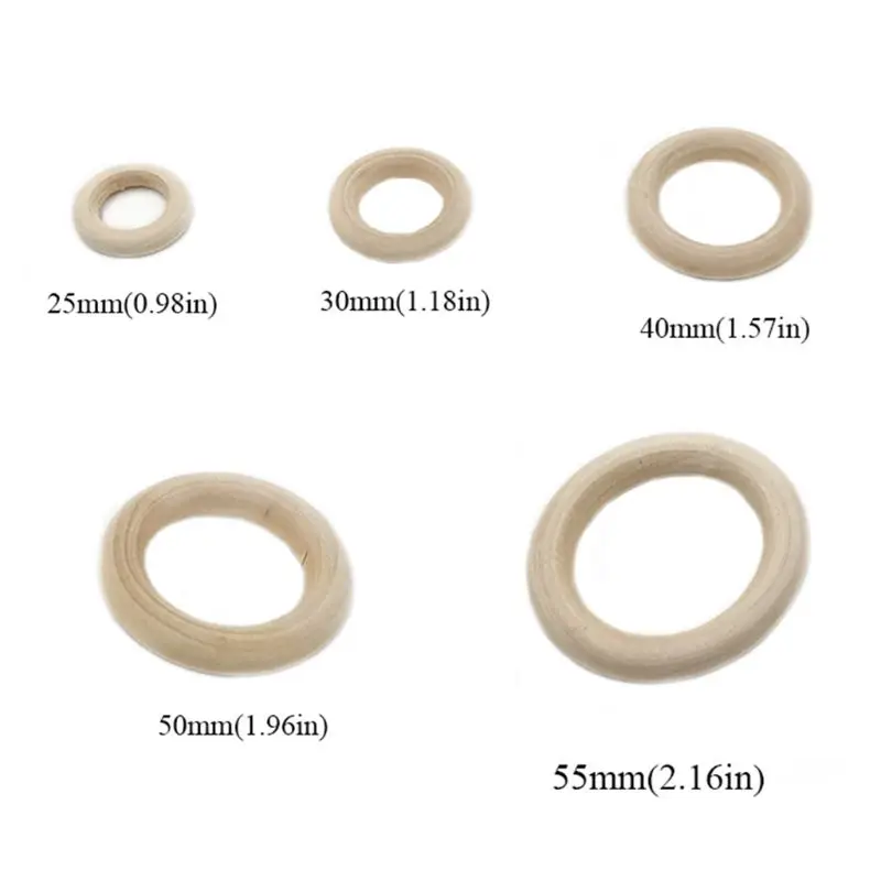 

Wooden Rings Natural Wood Rings for Craft DIY Baby Teether Pendant Connectors Y4QA