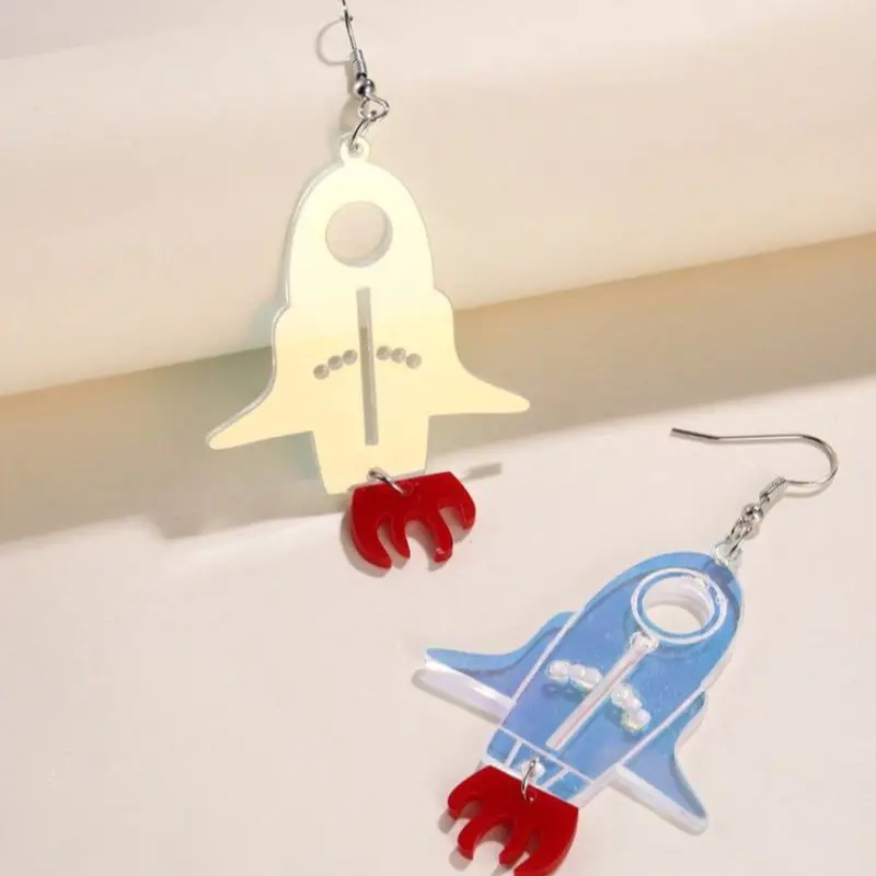 Блестящие акриловые серьги Cyberpunk с блестками нот и ракетами крупные необычные