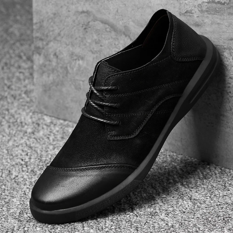 Fashion Genuine Leather winter Casual Shoes Quality lace up Men Handmade sewing Vintage Loafers Flats Sneakers shoes men o4 | Обувь