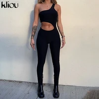 kliou sexy cut out one shoulder sporty jumpsuits for women sleeveless active streetwear skinny outfits one piece casual overalls