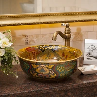 antique art ceramic basin bathroom above counter sink round european washbasin lavatory sink shampoo basin matching set drain
