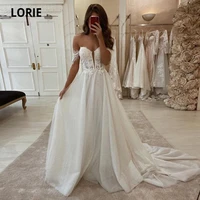 lorie glitter wedding dresses off the shoulder lace tulle a line gorgeous wedding gown shiny bridal dress vestidos de verano