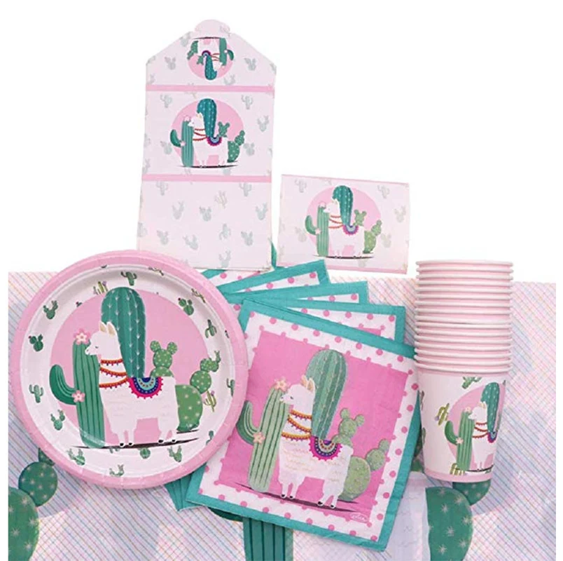 Лама Альпака тематические праздничные бумажные тарелки салфетки для