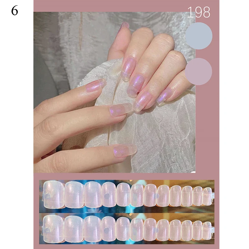 

24pcs/Box Mermaid Pearl False Nail Aurora Fake Nail French Style Nails Extension DIY Artificial Fake Nails For Manicure Decor