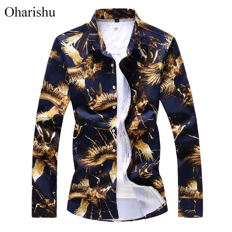 

Autumn New Fashion Print Men's Shirt 2019 Slim Fit Long Sleeve Shirt Mens Clothes Mens Casual Animal Print Shirts Plus Size 7XL