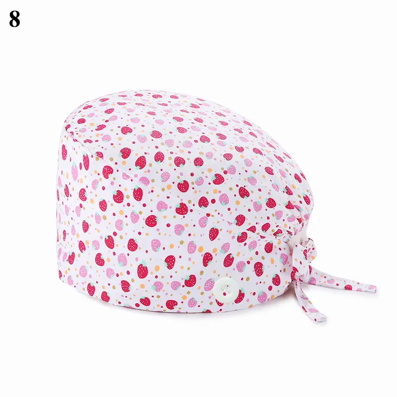 

Floral Print Sweat-Absorbent Cotton Surgical Cap With Buckle Baotou Nurse Doctor Hat Casual Colorful Cotton Operating Room Caps