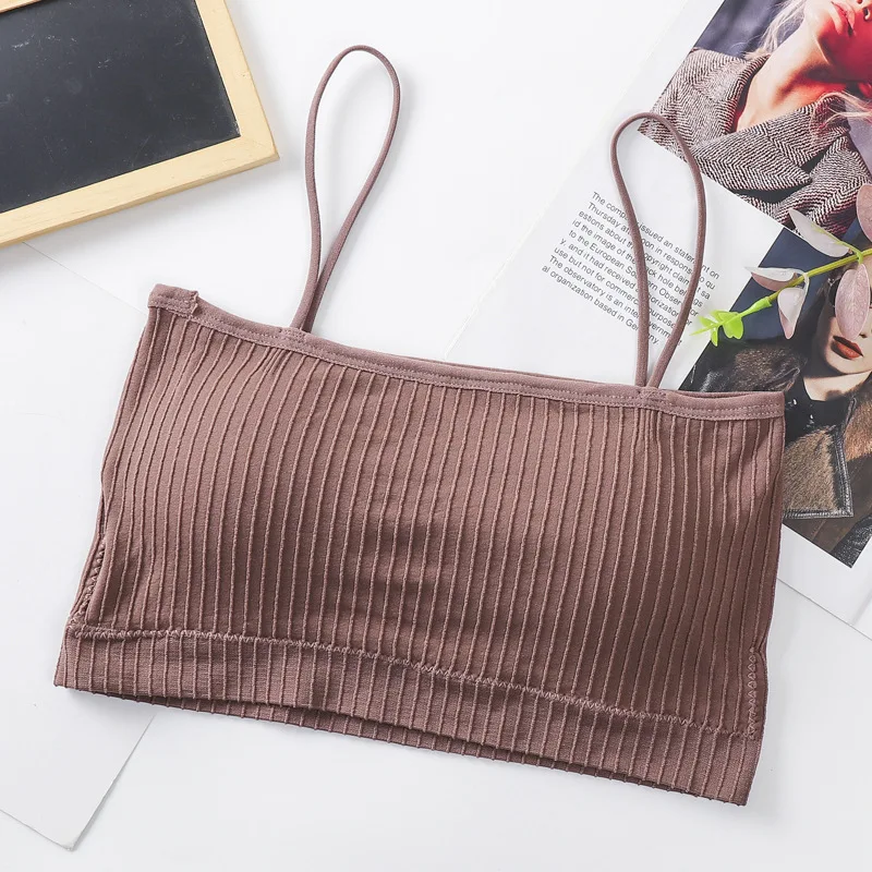 

12 Color Women Slim Low Chest Camis Built In Bar Summer Crop Top Outer Wear With Chest Pad Tube Tops Solid Casual Short Camisole