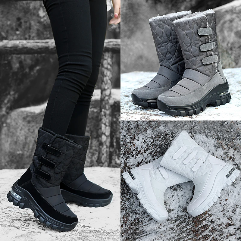

Womens Winter Snow Boots Platform Waterproof Down Plush Shoes Ladies Casual Mid-calf Rubber Boots Women Wedge Botine Mujer