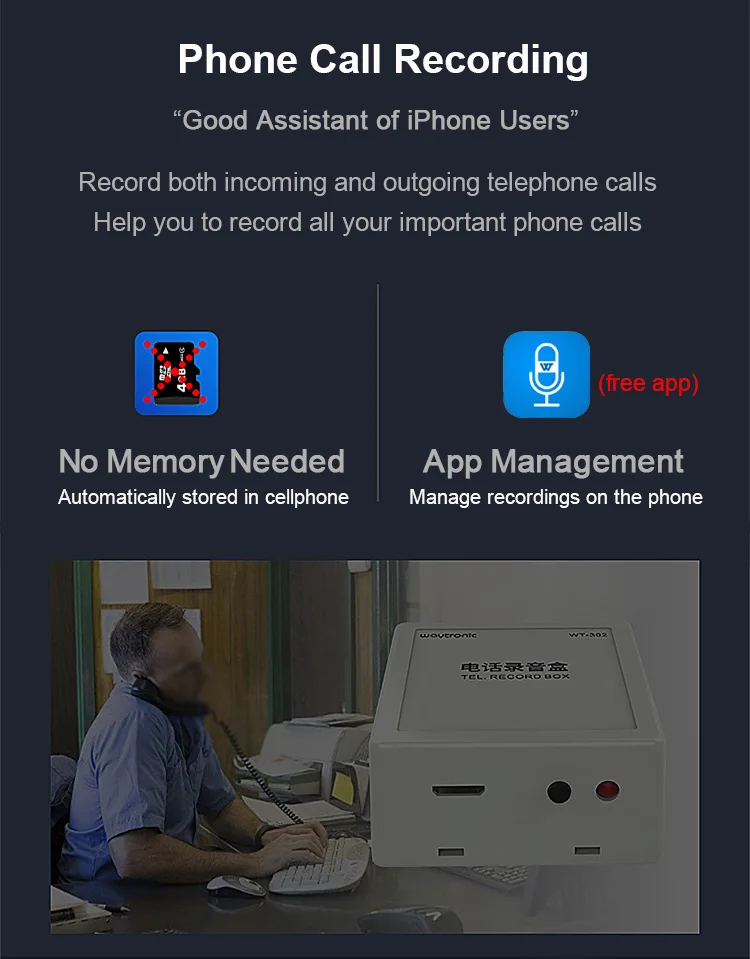 Telephone Call Recorder,record telephone voice without computer,date& time stamp on recorded file,auto get power from line