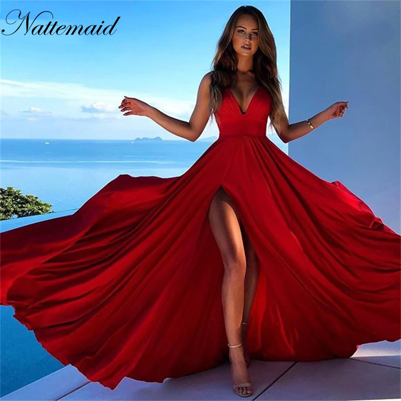 Элегантное Длинное Платье NATTEMAID женское платье с высоким разрезом и открытой
