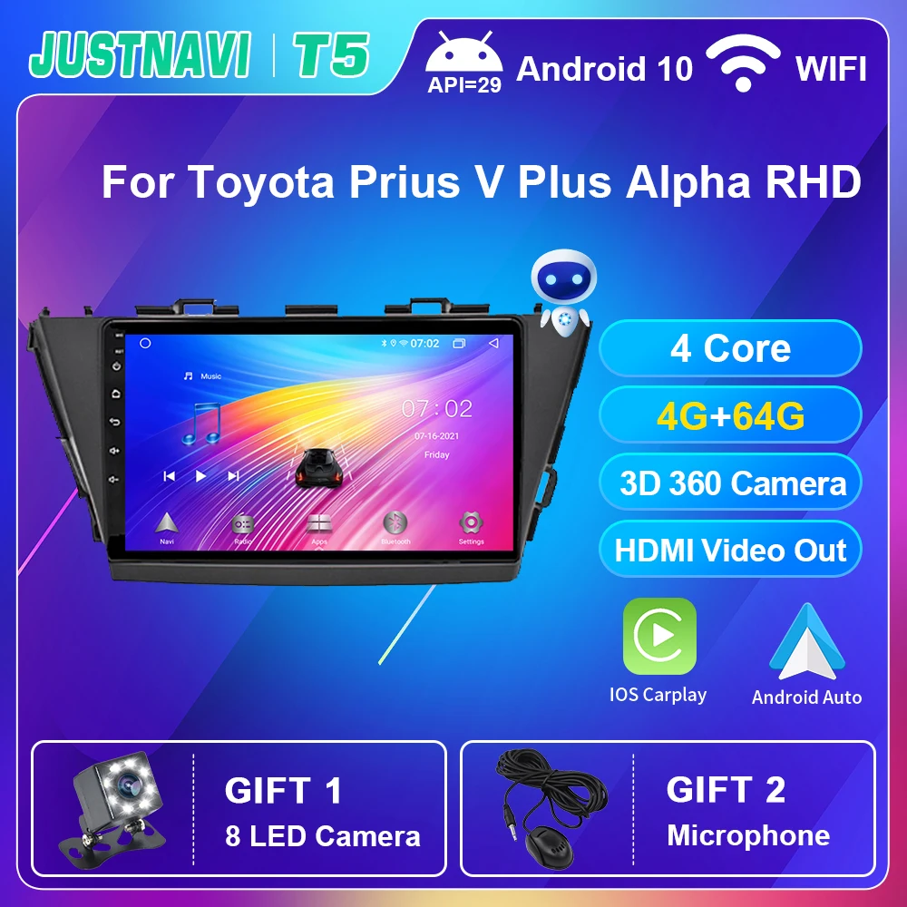

Car Radio For Toyota Prius V Plus Alpha RHD 2012-2015 Carplay Android 10.0 Multimedia DVD Player GPS Autoradio No 2 din DSP Auto
