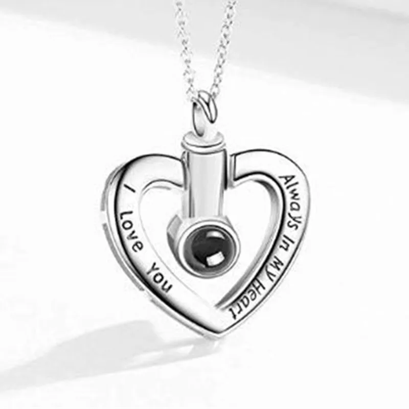 

1pcs Projection 100 Languages I Love You Cremation Heart Urn Ashes Box Memorial Necklace 316 Stainless Steel