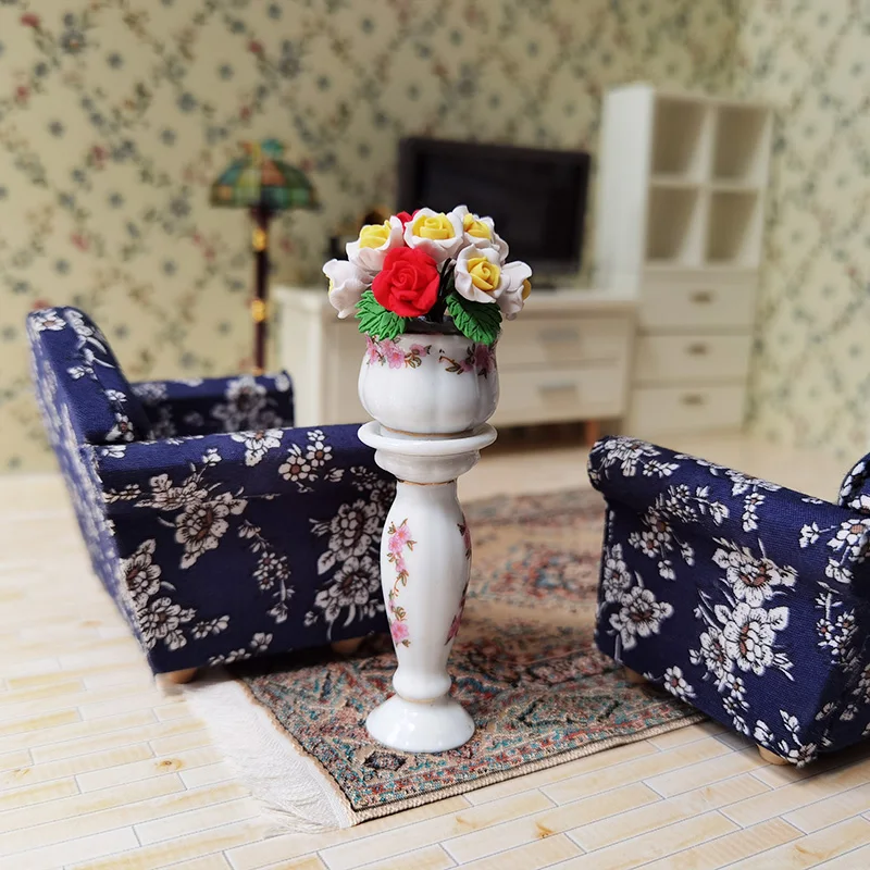 

Pocket ceramic flowerpot porcelain Roman pillar dollhouse garden accessories children's toy mini model gift