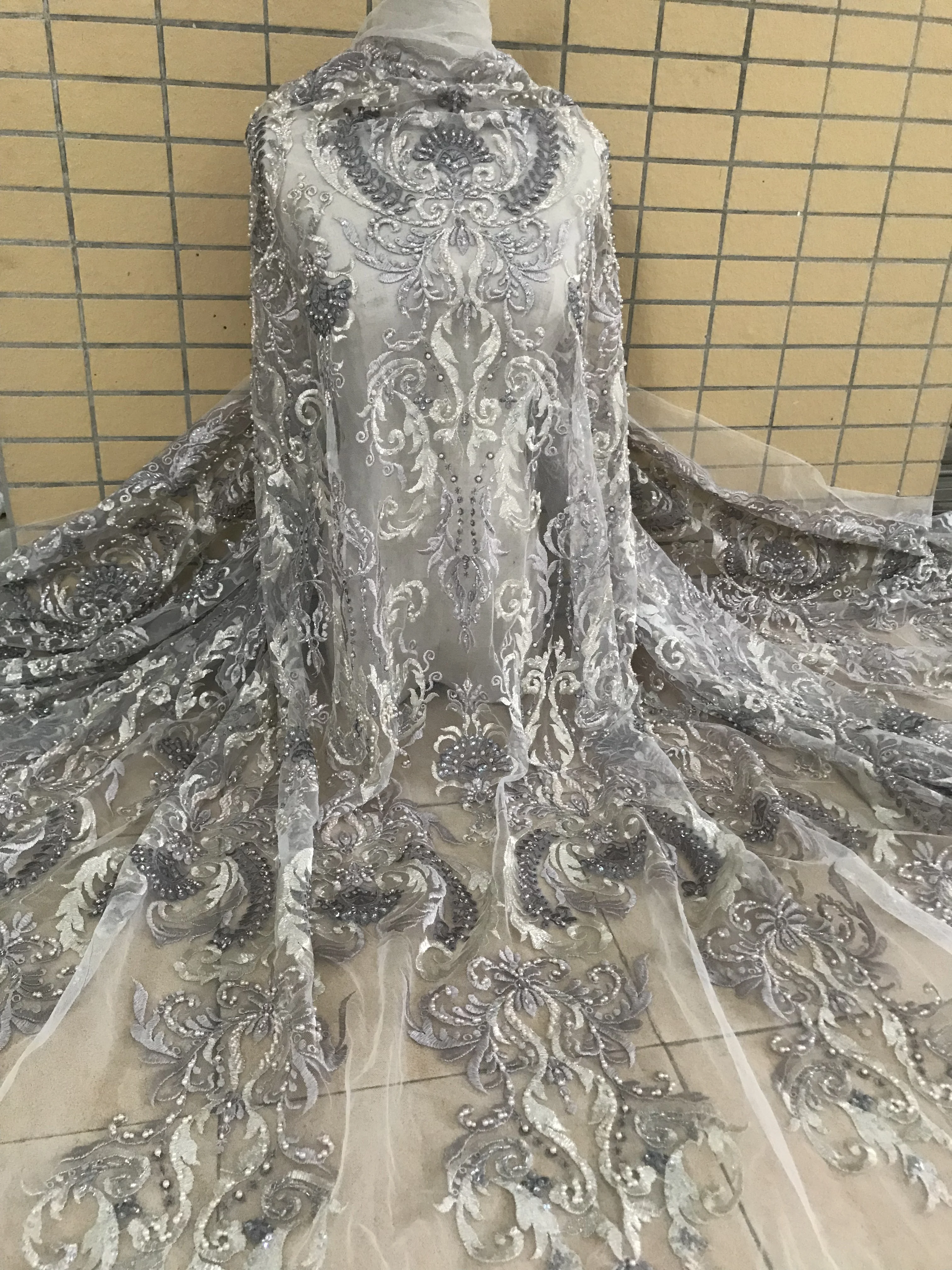 

luxury African Tulle Lace Fabric SYJ-108887 embroidered African French Lace Fabric with beads