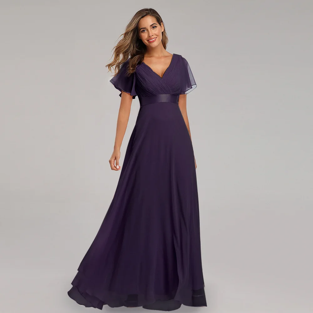 Платье женское длинное шифоновое с V-образным вырезом и юбкой-годе | Женская