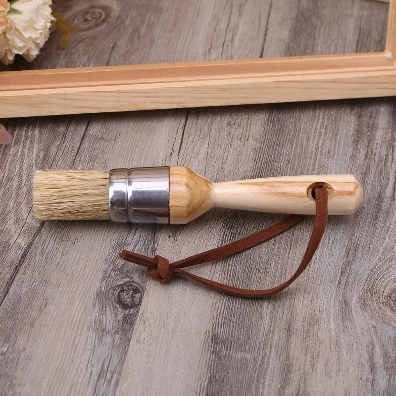 

3 Pcs Round and Flat and Pointed Chalk Paint Wax Brush Wood Handle Bristle Brush 37ME