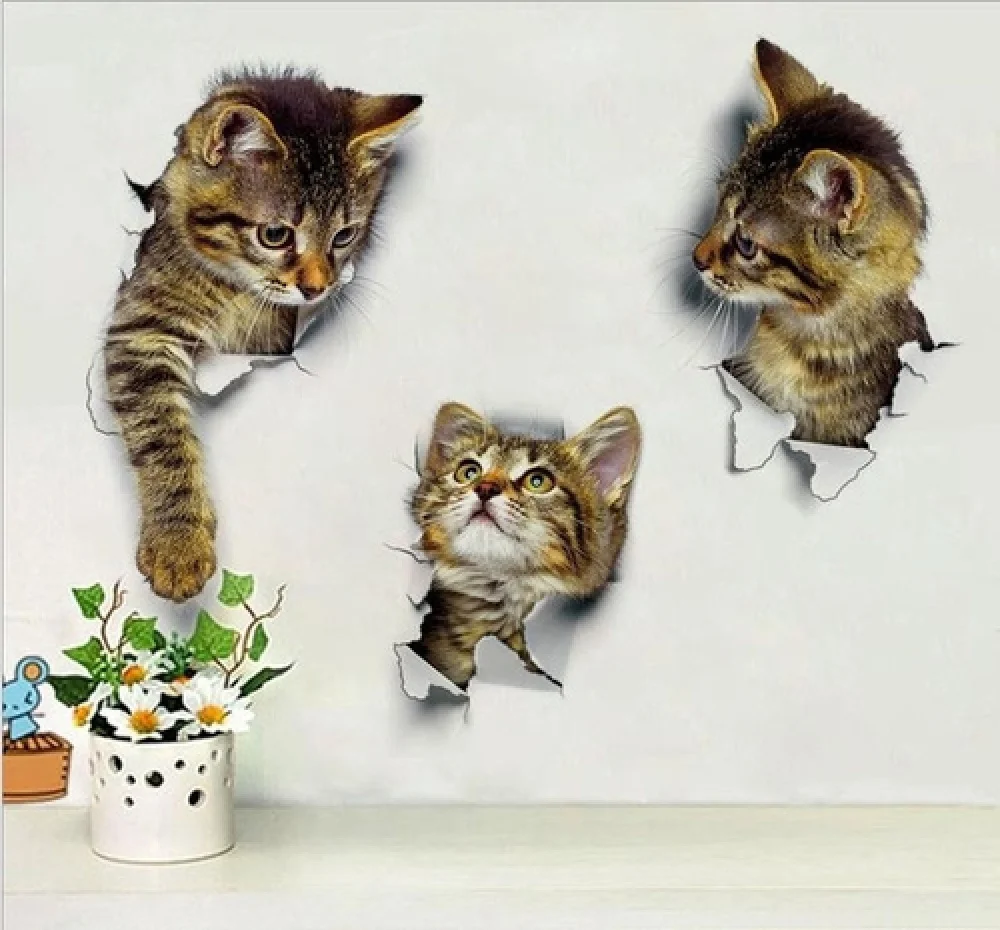 

Vivid Cats 3D Wall Sticker Bathroom Toilet Living Room Decoration Animal Vinyl Decals Art Sticker Wall Poster