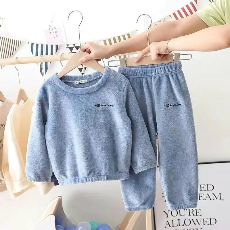 2021 nuevo invierno de los ni&ntilde;os trajes de pijama c&aacute;lido pijamas para ni&ntilde;os ni&ntilde;as espesar ropa de franela de lana de los ni&ntilde;os Set de ropa de casa-3