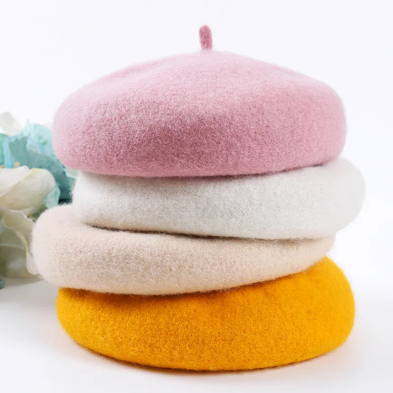 

Autumn Wool Oval Girls Beret Hat Female Casual Fur Winter Soft Women Berets Caps for Party