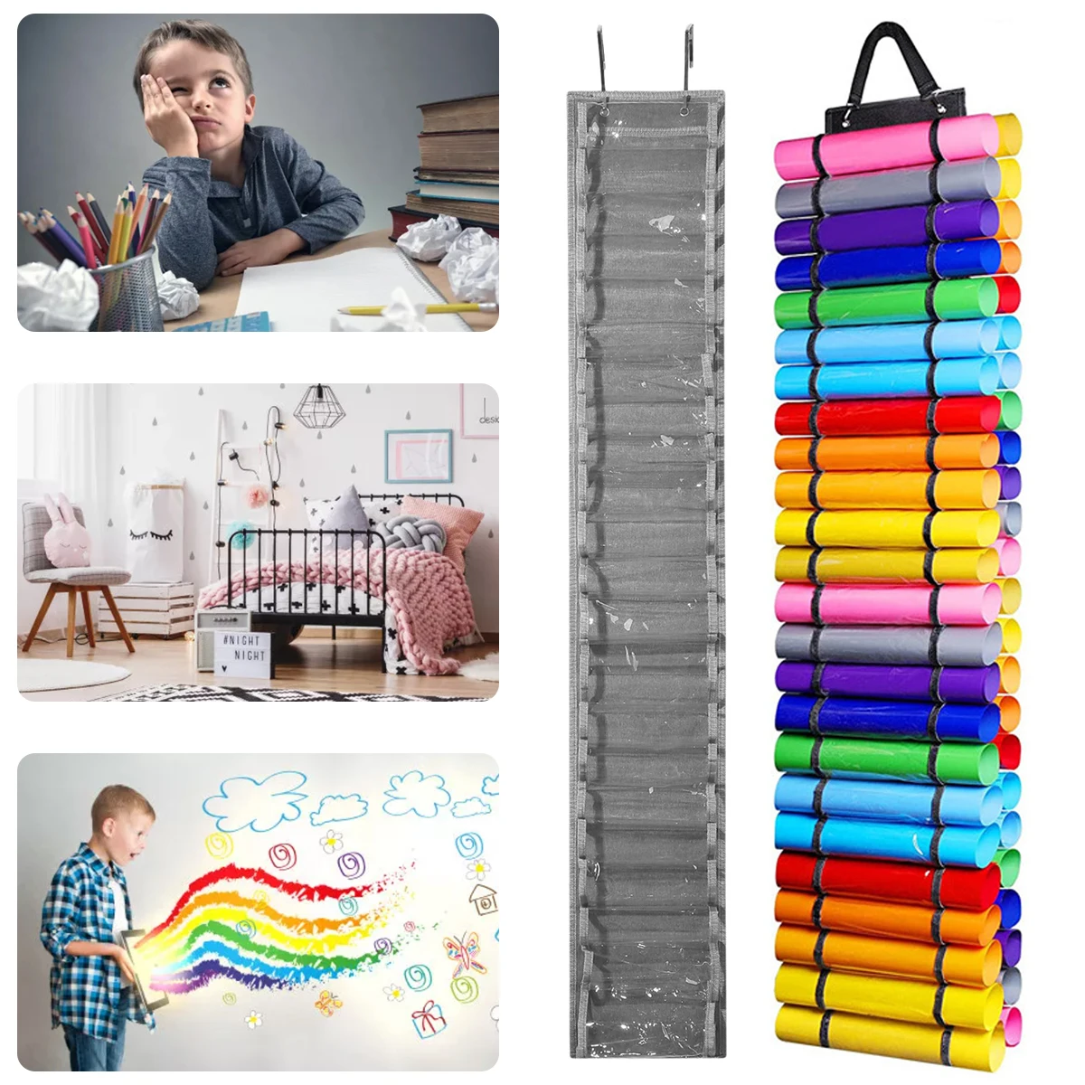 

48 Roll Transfer Vinyl Roll Holder Compartments Oxford Film Roll Storage Hanging Bag Storage Rack Craft Vinyl Storage Organizer