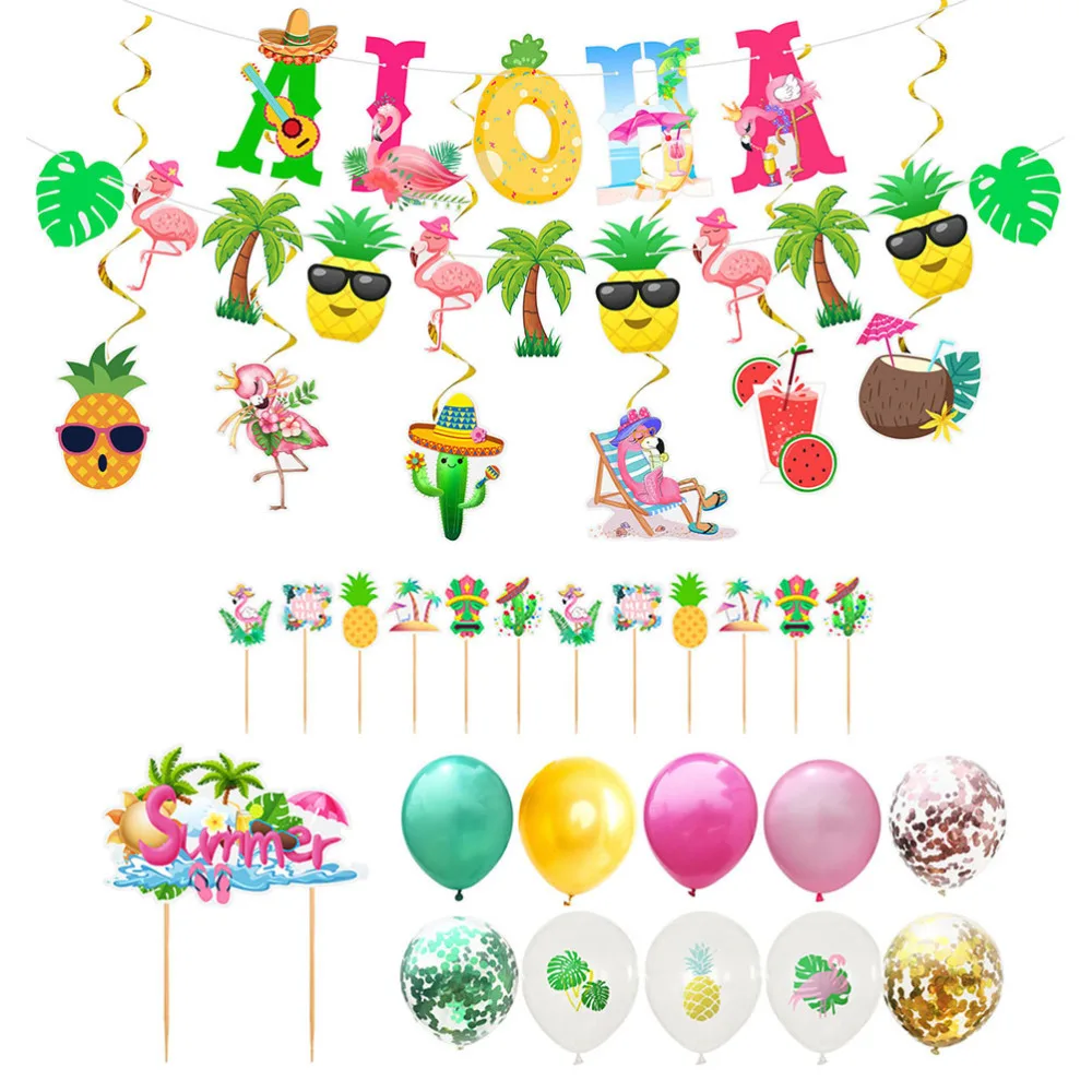 

1 Set Cartoon Hawaiian Theme Cake Toppers Theme Party Decorations (Colorful)