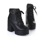Женские ботинки на шнуровке, 3 цвета, на платформе, с квадратным каблуком, черные, с пряжкой, ботильоны, большие размеры 35-43, для зимы