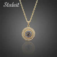 round evil eye pendant necklace for women gold chain full rhinestone charm blue demonias eye necklaces new free shipping items